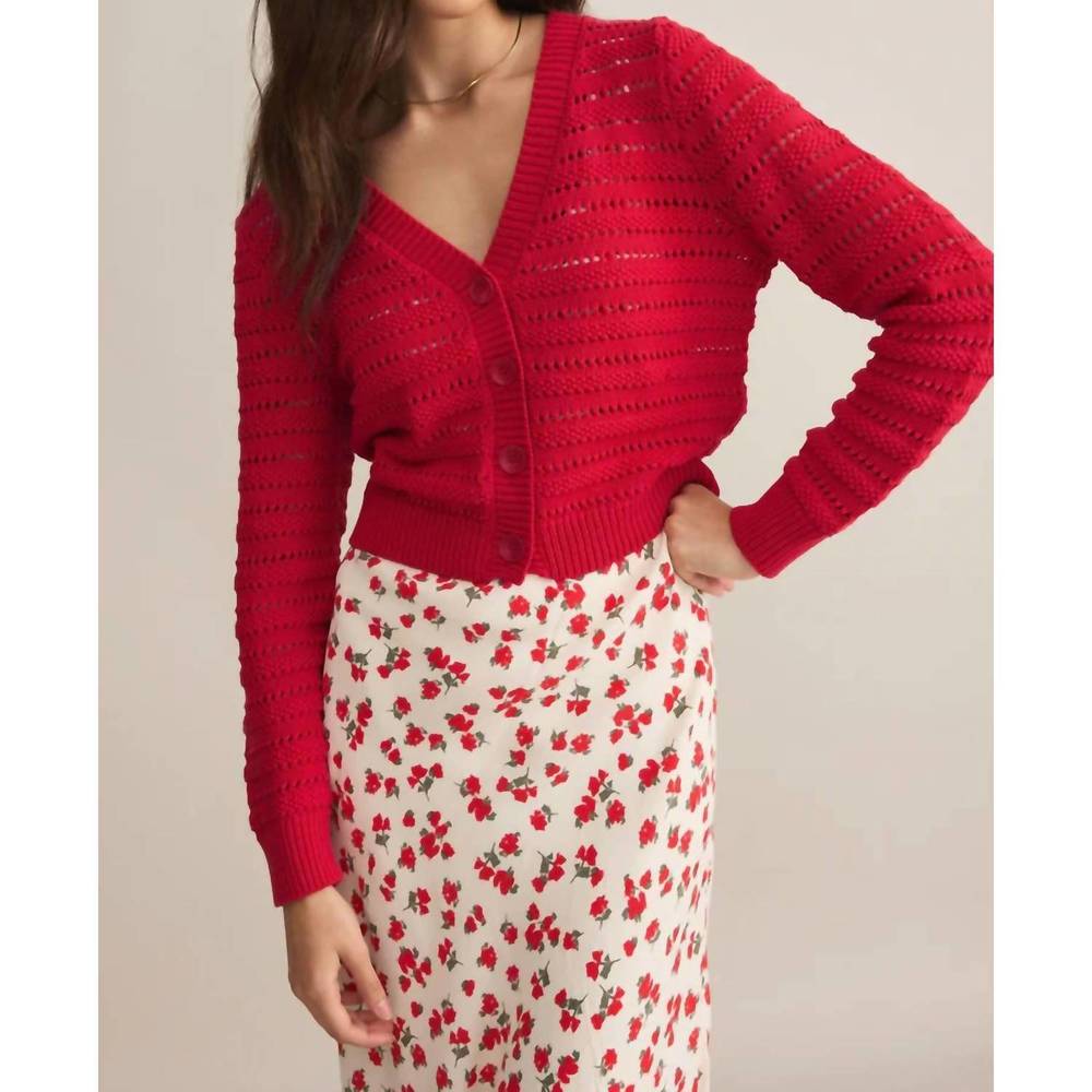 Z Supply Red Cropped V‑Neck Button Cardigan